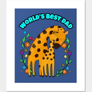 🦒 Father and Child Giraffe, Flowers, World's Best Dad Posters and Art